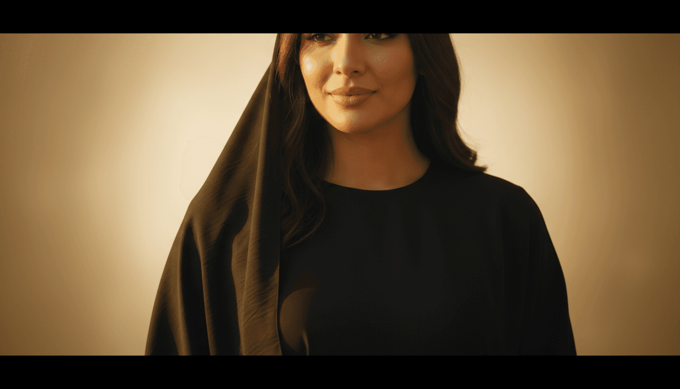 Woman wearing premium black minimalist abaya with elegant draping