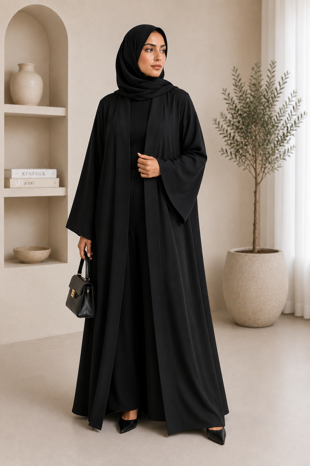 Elegant Open Front Nida Abaya — Timeless Minimal Luxury