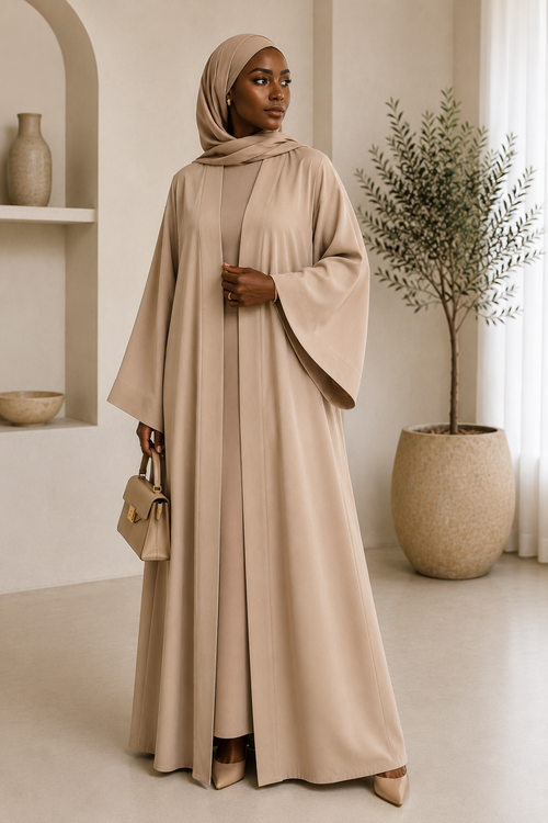 Elegant Open Front Nida Abaya — Timeless Minimal Luxury