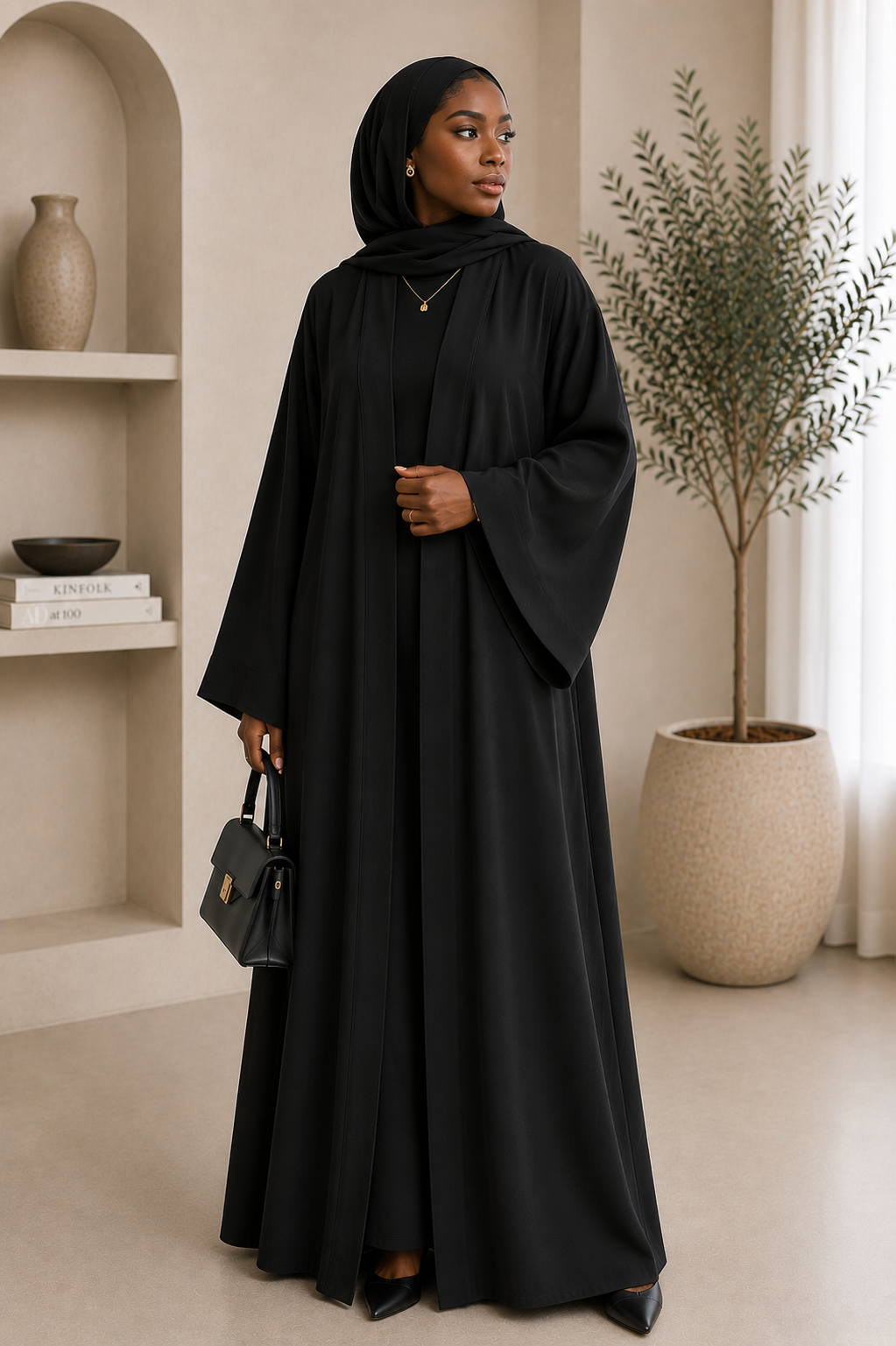 Elegant Open Front Nida Abaya — Timeless Minimal Luxury