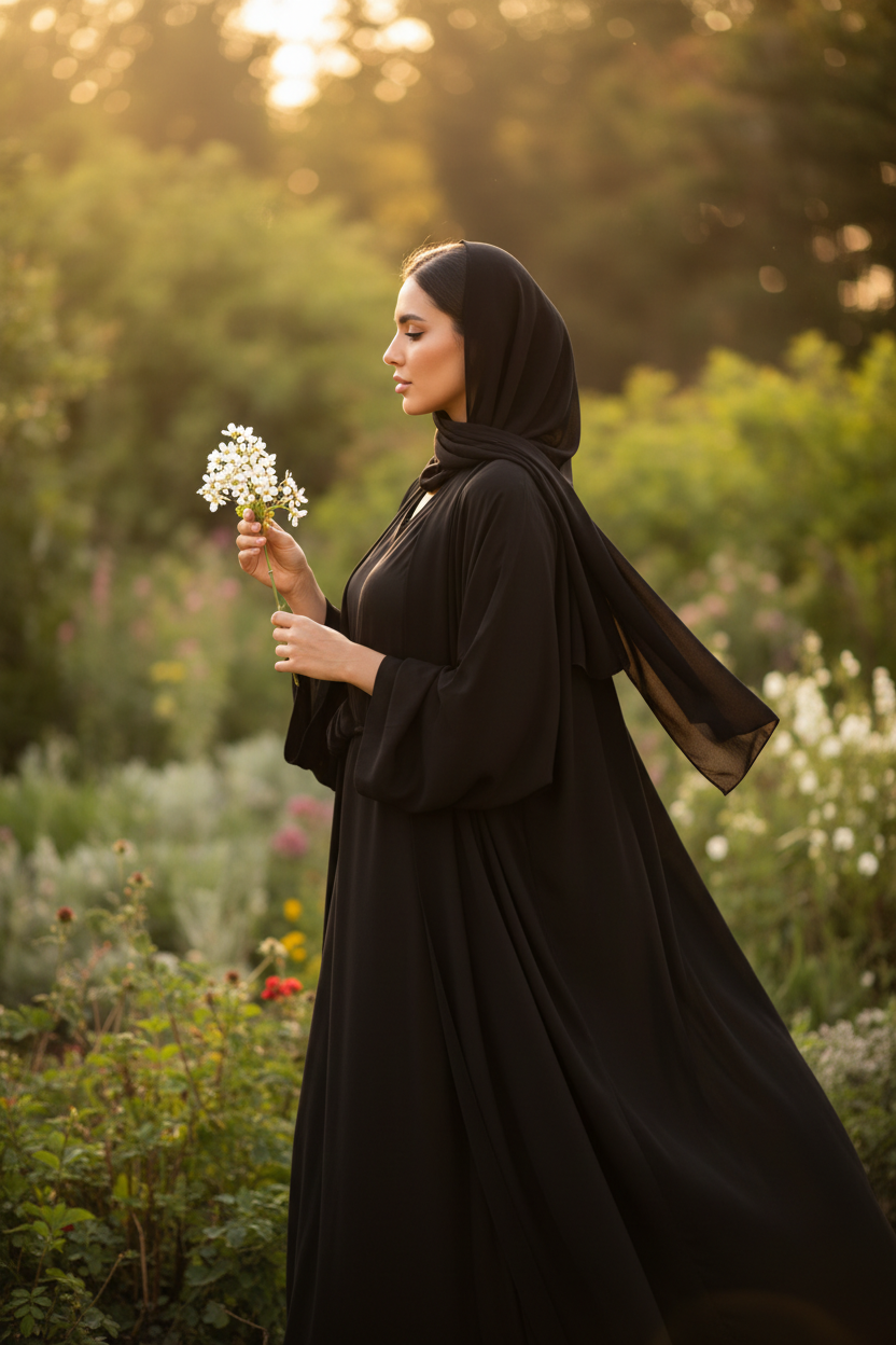Black Abaya Garden Lifestyle